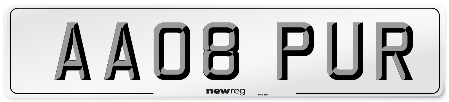 AA08 PUR Number Plate from New Reg